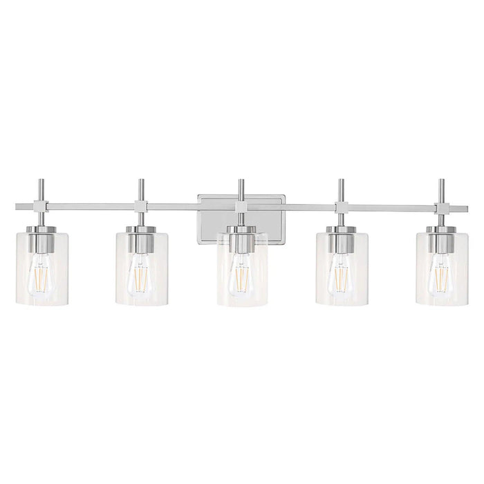 Jasper Modern Brushed Nickel & Black Clear Glass 5-Light Bathroom Linear Vanity Light - Sweatfully