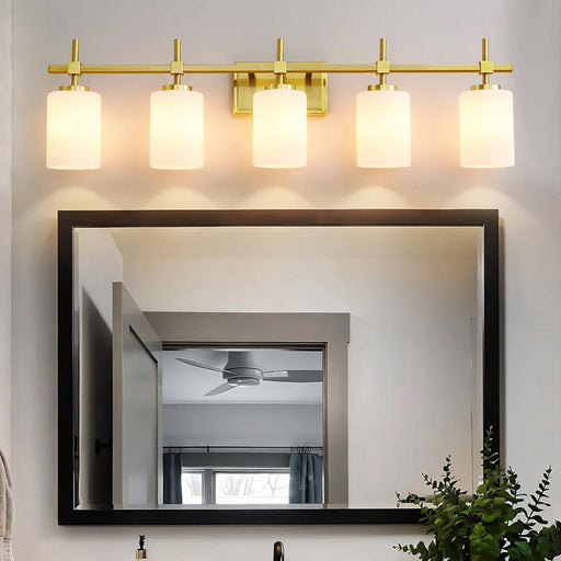 Jasper Modern Frosted Glass 5-Light Bathroom Linear Vanity Light - Sweatfully