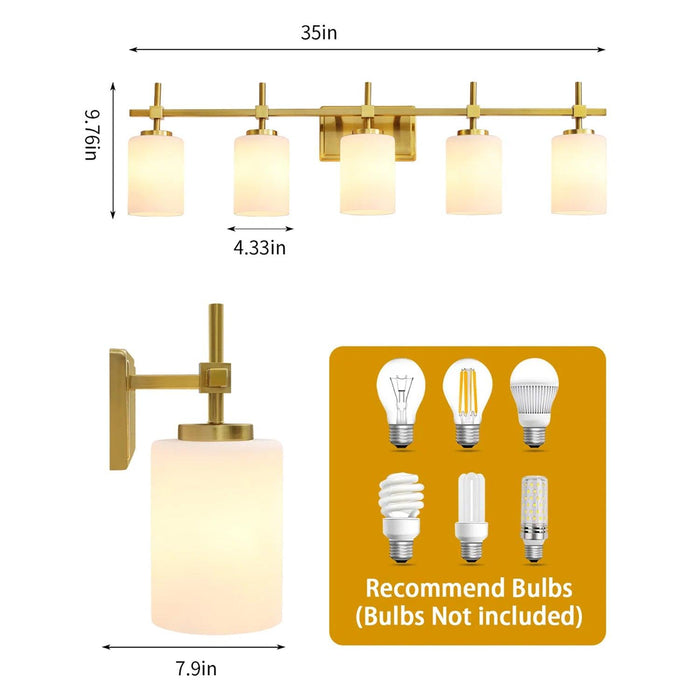 Jasper Modern Frosted Glass 5-Light Bathroom Linear Vanity Light - Sweatfully