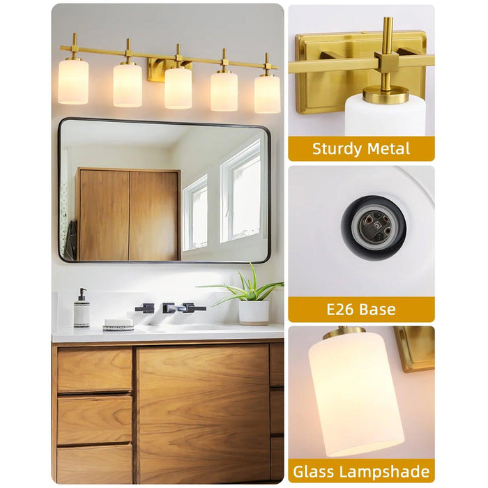 Jasper Modern Frosted Glass 5-Light Bathroom Linear Vanity Light - Sweatfully
