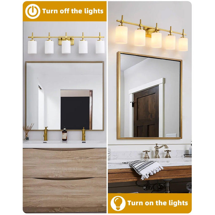 Jasper Modern Frosted Glass 5-Light Bathroom Linear Vanity Light - Sweatfully