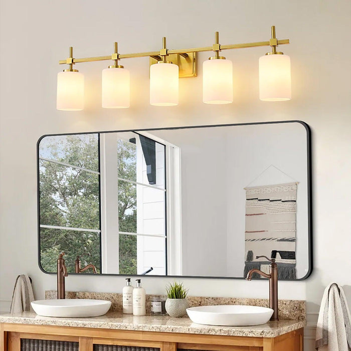 Jasper Modern Frosted Glass 5-Light Bathroom Linear Vanity Light - Sweatfully