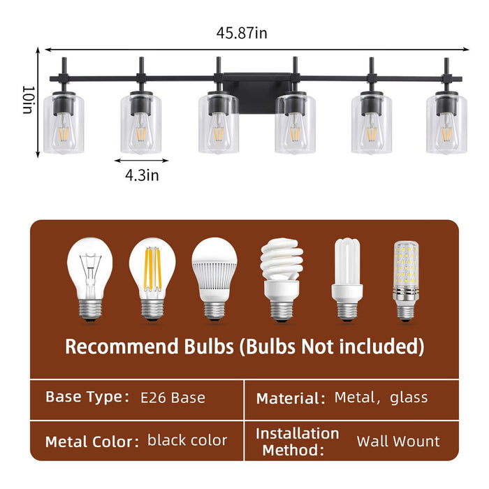 Jasper Modern Clear Glass 6-Light Bathroom Vanity Light - Sweatfully