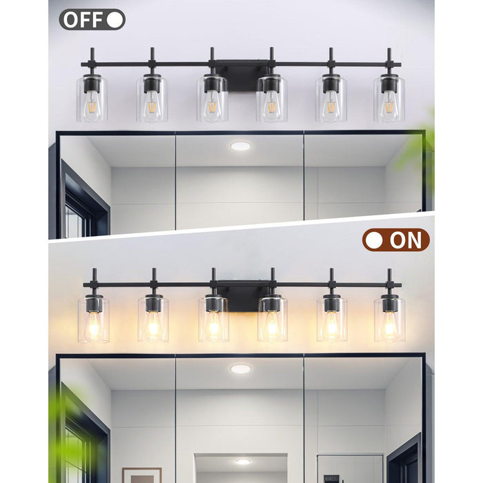 Jasper Modern Clear Glass 6-Light Bathroom Vanity Light - Sweatfully