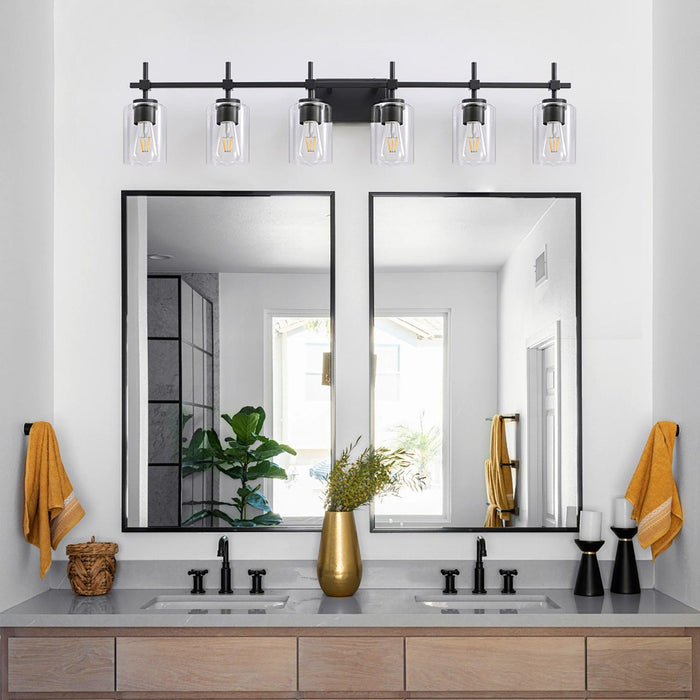 Jasper Modern Clear Glass 6-Light Bathroom Vanity Light - Sweatfully