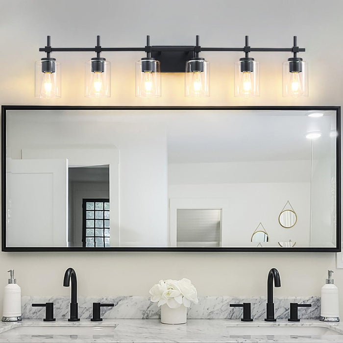 Jasper Modern Clear Glass 6-Light Bathroom Vanity Light - Sweatfully