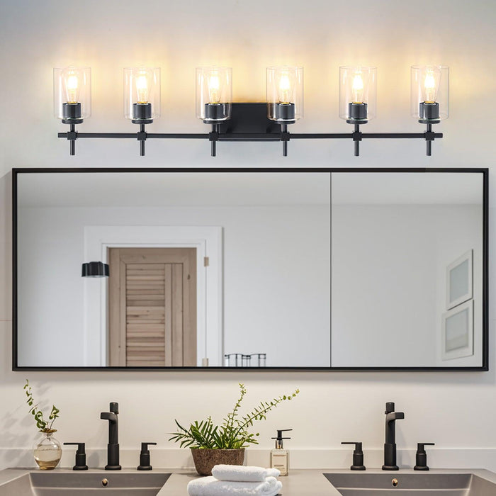 Jasper Modern Clear Glass 6-Light Bathroom Vanity Light - Sweatfully
