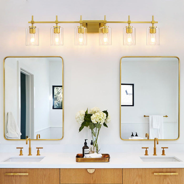 Jasper Modern Clear Glass 6-Light Bathroom Vanity Light - Sweatfully