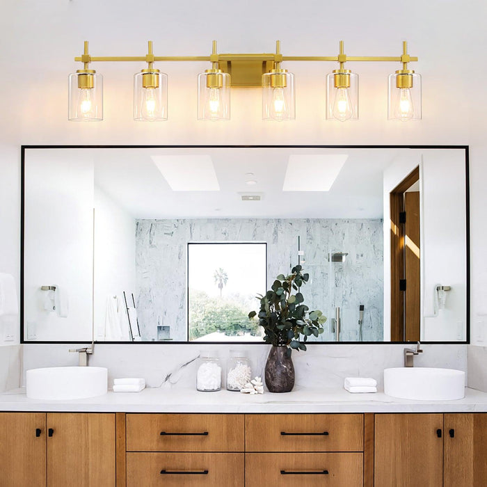 Jasper Modern Clear Glass 6-Light Bathroom Vanity Light - Sweatfully