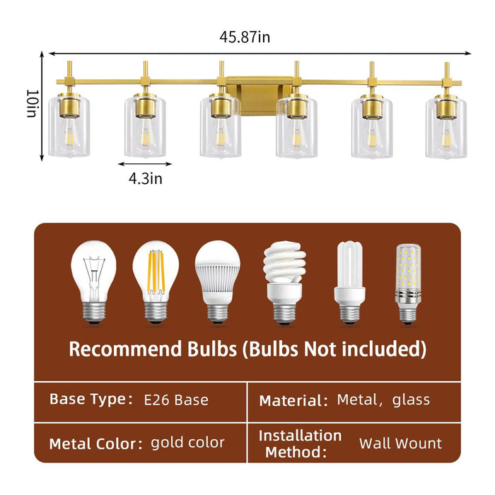 Jasper Modern Clear Glass 6-Light Bathroom Vanity Light - Sweatfully