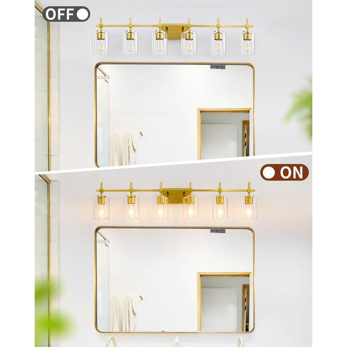 Jasper Modern Clear Glass 6-Light Bathroom Vanity Light - Sweatfully