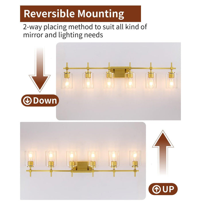 Jasper Modern Clear Glass 6-Light Bathroom Vanity Light - Sweatfully