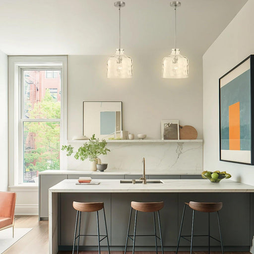 Kara Farmhouse 1-Light Textured Glass Nickel Island Pendant Light - Sweatfully