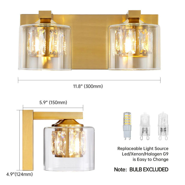 Kolt Chrome Modern 2-Light Bathroom Vanity Light - Sweatfully
