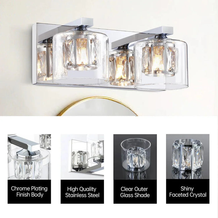 Kolt Chrome Modern 2-Light Bathroom Vanity Light - Sweatfully