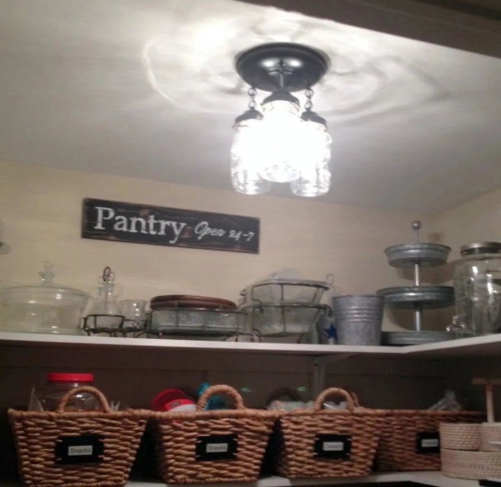 Mason Jar Vintage Light Fixture - Quart Chain Trio - Sweatfully