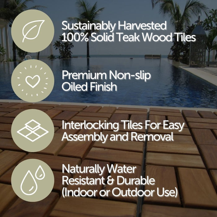 Coastal Oiled Teak Outdoor Interlocking Tiles, 12 Slat (10 sq ft) - Sweatfully