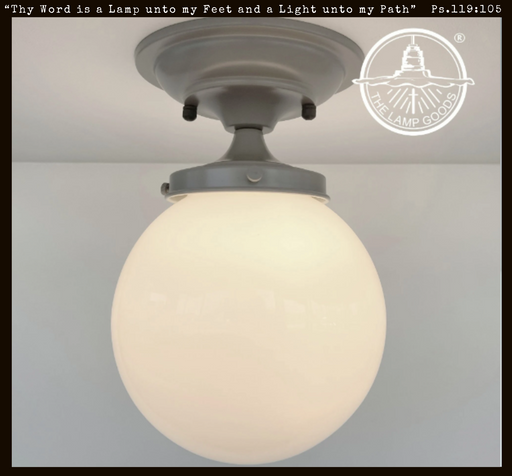 Modern Milk Glass GREY Ceiling Light Fixture of 8" Opal Glass Globe - Sweatfully