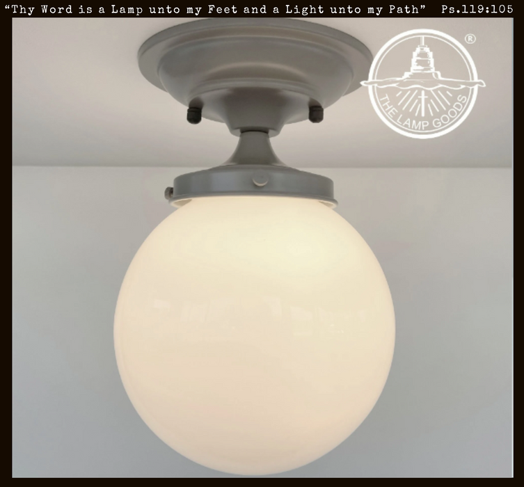 Modern Milk Glass GREY Ceiling Light Fixture of 8" Opal Glass Globe - Sweatfully