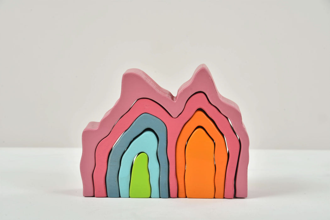 Wooden Mountain Rainbow Stacker Toy Puzzle Blocks - Sweatfully