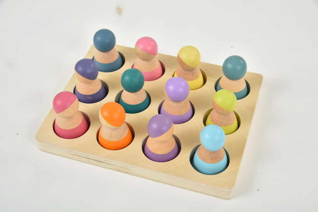 Wooden Rainbow Peg Dolls Figures 12 Piece Set - Sweatfully
