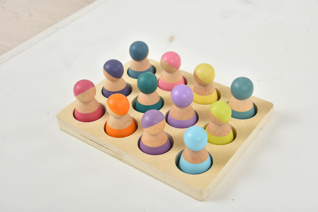 Wooden Rainbow Peg Dolls Figures 12 Piece Set - Sweatfully