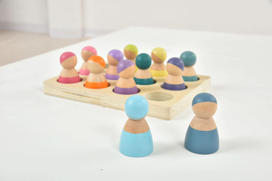 Wooden Rainbow Peg Dolls Figures 12 Piece Set - Sweatfully