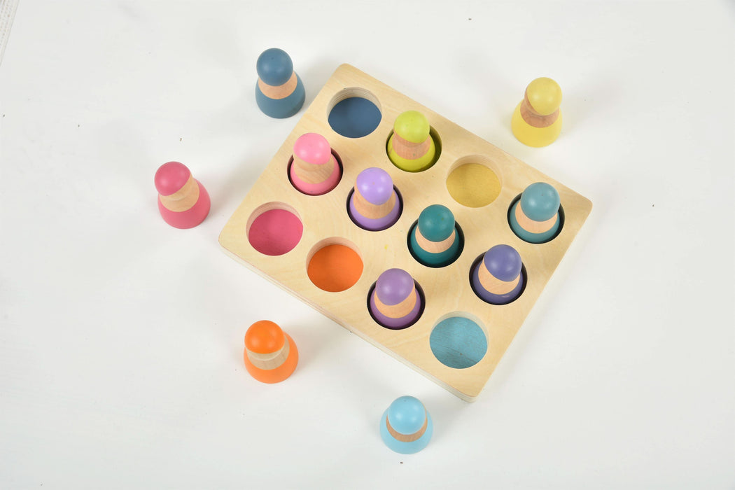 Wooden Rainbow Peg Dolls Figures 12 Piece Set - Sweatfully