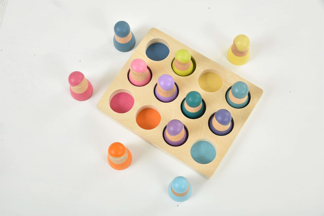 Wooden Rainbow Peg Dolls Figures 12 Piece Set - Sweatfully