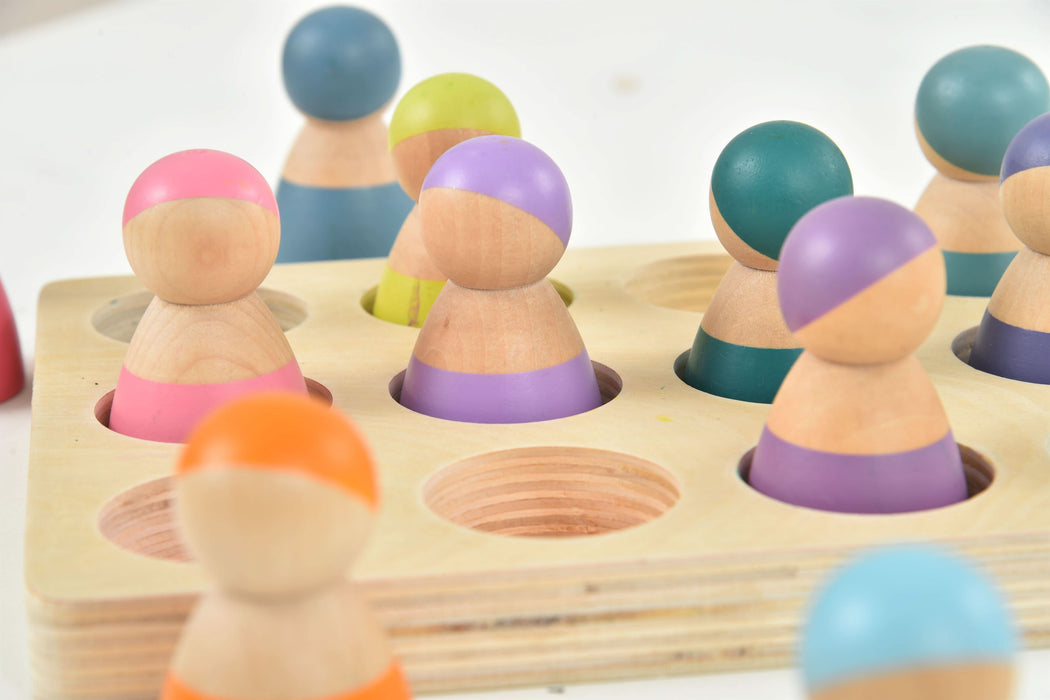 Wooden Rainbow Peg Dolls Figures 12 Piece Set - Sweatfully