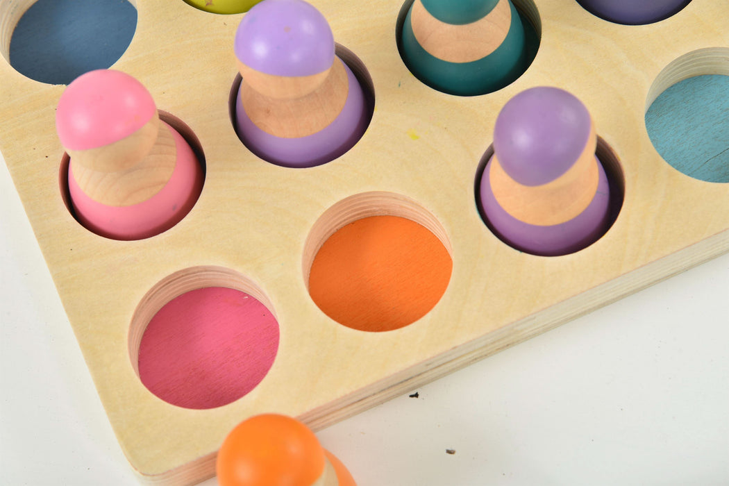 Wooden Rainbow Peg Dolls Figures 12 Piece Set - Sweatfully
