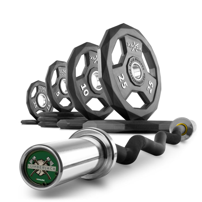 XMARK Black Diamond® Olympic Weight Plates and Curl Barbell Sets CROWBAR-CURL-BD-BAL-65 - Sweatfully