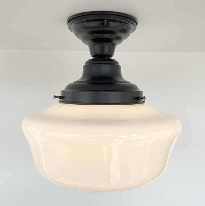 SCHOOLHOUSE Authentic Historical 1930's Antique Milk Glass Ceiling Light - Sweatfully