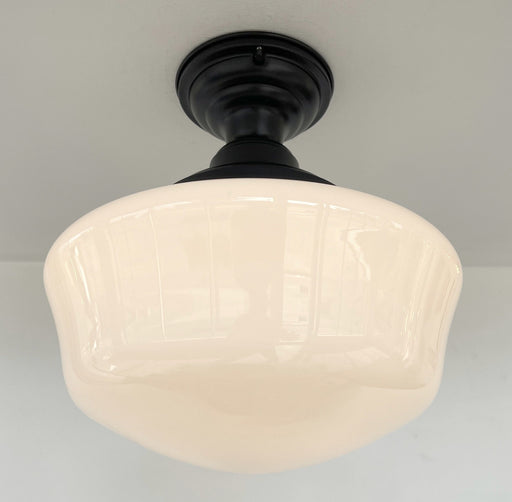 SCHOOLHOUSE Authentic Historical 1930's Antique Milk Glass Ceiling Light - Sweatfully