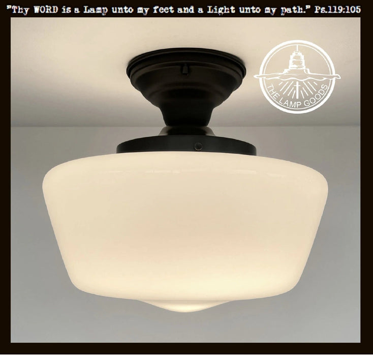 Large Schoolhouse Milk Glass LIGHT Fixture - Sweatfully