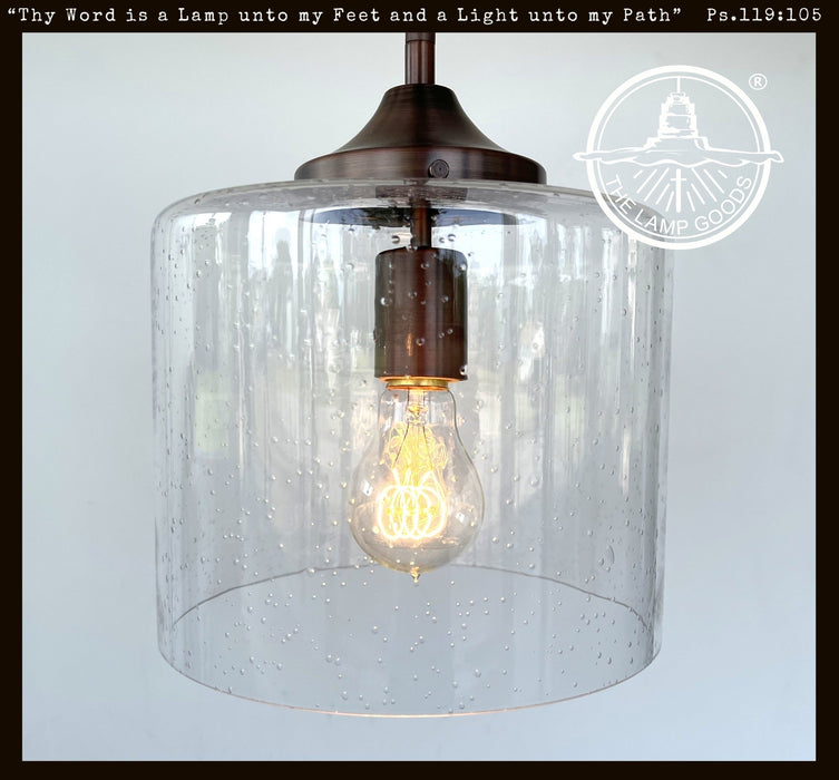 BRUSHED COPPER SEEDED Glass Shade Pendant Light - Sweatfully