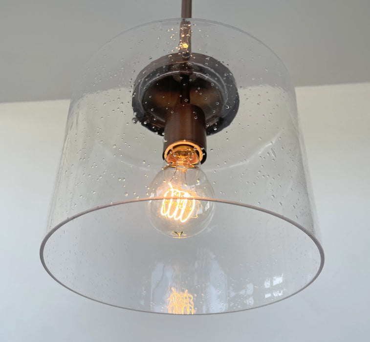 BRUSHED COPPER SEEDED Glass Shade Pendant Light - Sweatfully