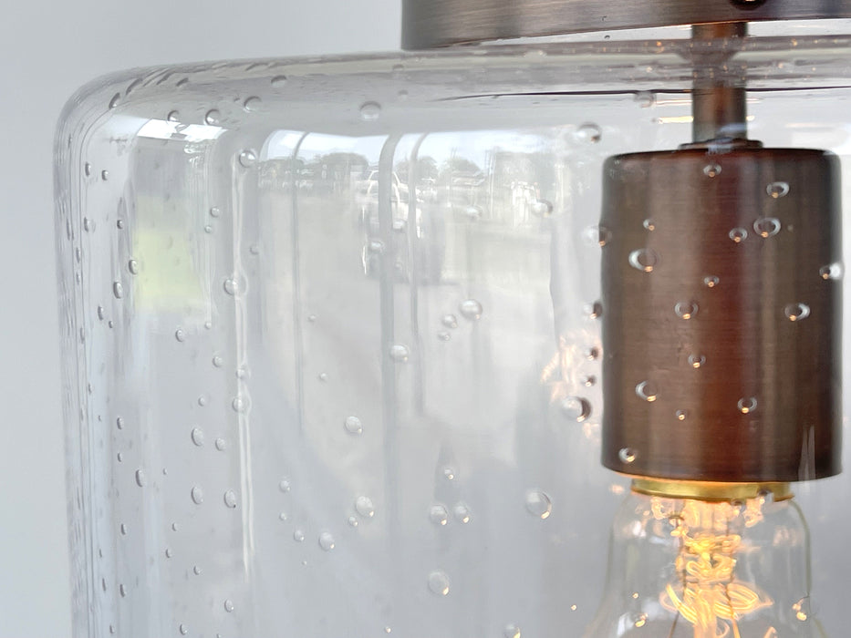BRUSHED COPPER SEEDED Glass Shade Pendant Light - Sweatfully
