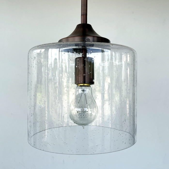 BRUSHED COPPER SEEDED Glass Shade Pendant Light - Sweatfully