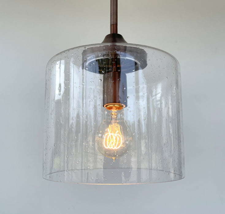 BRUSHED COPPER SEEDED Glass Shade Pendant Light - Sweatfully