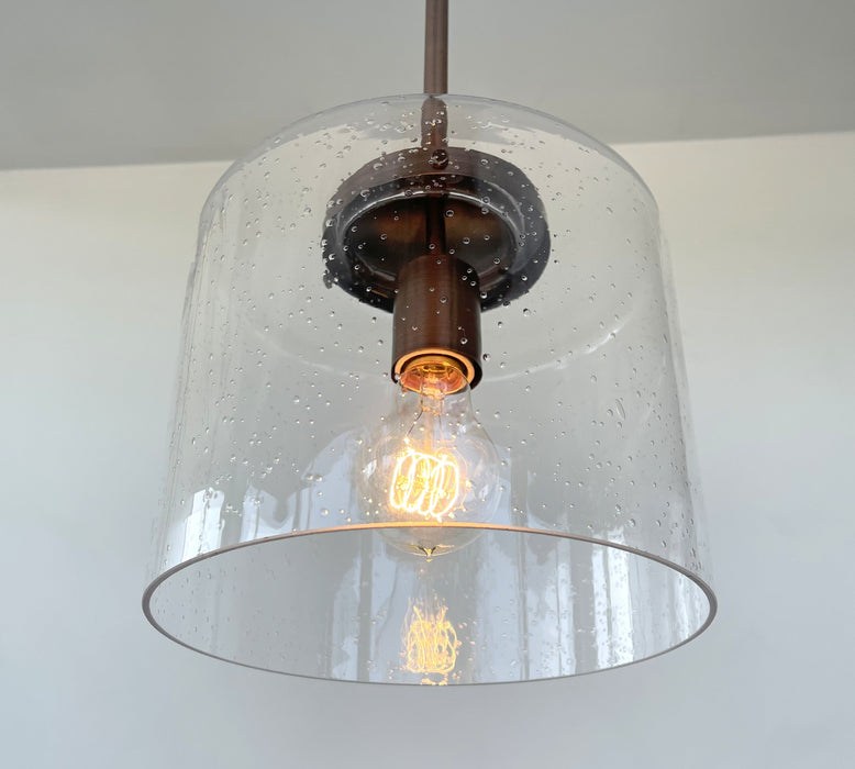 BRUSHED COPPER SEEDED Glass Shade Pendant Light - Sweatfully
