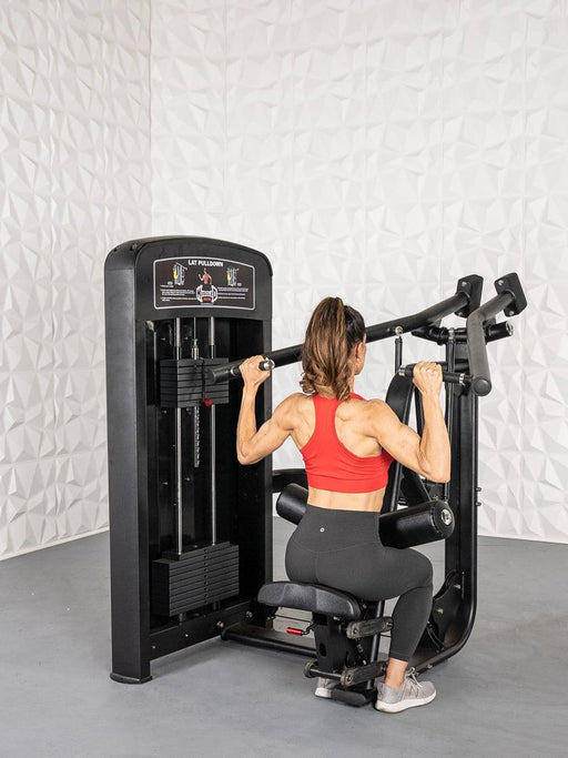 Elite Selectorized Lat Pulldown - Muscle D Fitness - Commercial Adjustable Seated Pin Selectorized Lat Pull-Down - Sweatfully