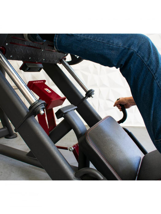 Pro Strength Linear Bearing Leg Press - Muscle D Fitness - Adjustable Back Pad - Plate Loaded - Sweatfully