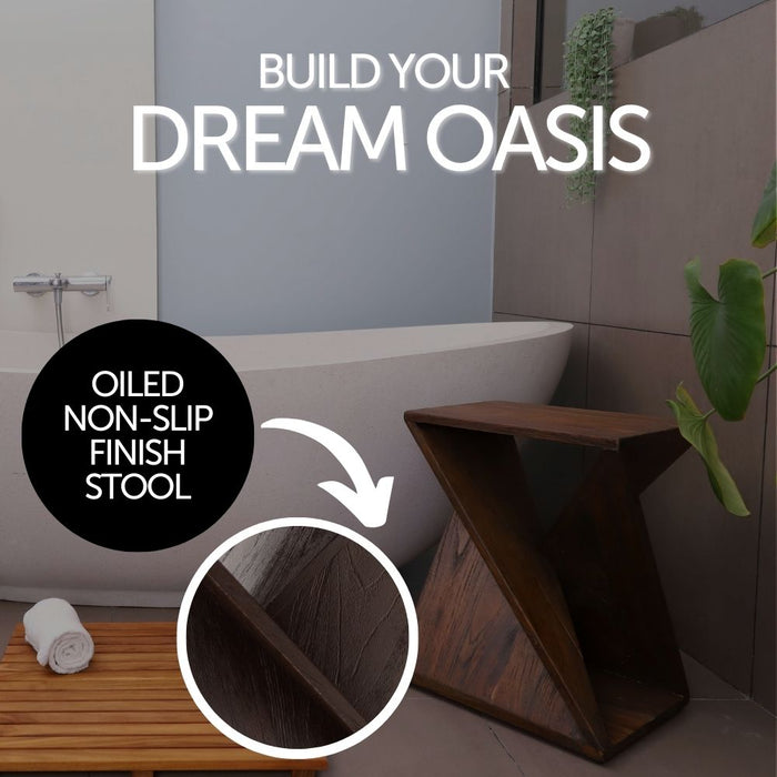 Remington Dark Teak Shower and Bath Twisted Stool - Sweatfully