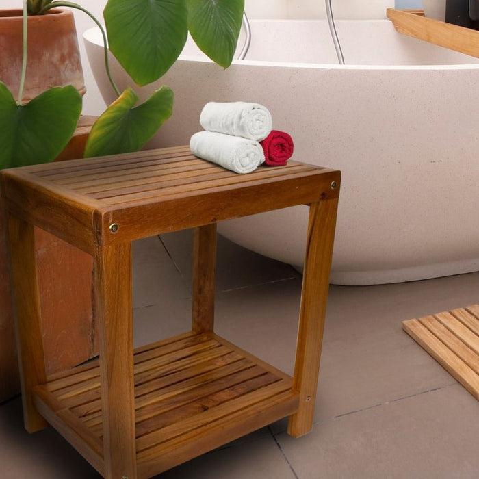 Bali Teak Shower and Bath Spa Bench with Shelf – 18″ - Sweatfully
