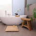 Siena Natural Teak Shower and Bath Stool with Curved Seat and Shelf - Sweatfully
