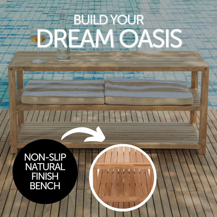 Savannah Natural Teak Shower and Spa/Bathroom/Outdoor - Storage Bench with Shelves- 28" or 40" - Sweatfully