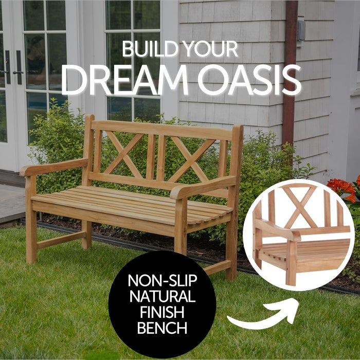Åre 2 Person Natural Teak Outdoor Patio and Garden Bench - Sweatfully