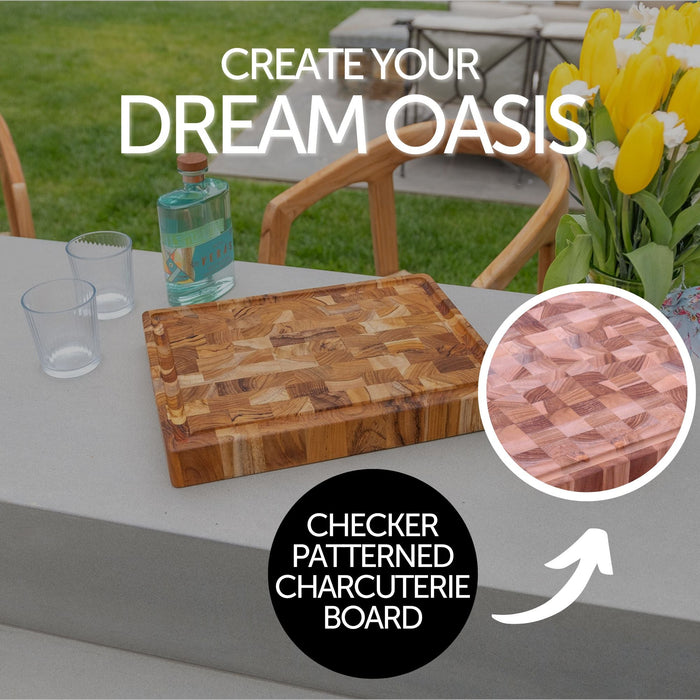 Adobe Checkered Teak Cutting Board - 15" - Sweatfully