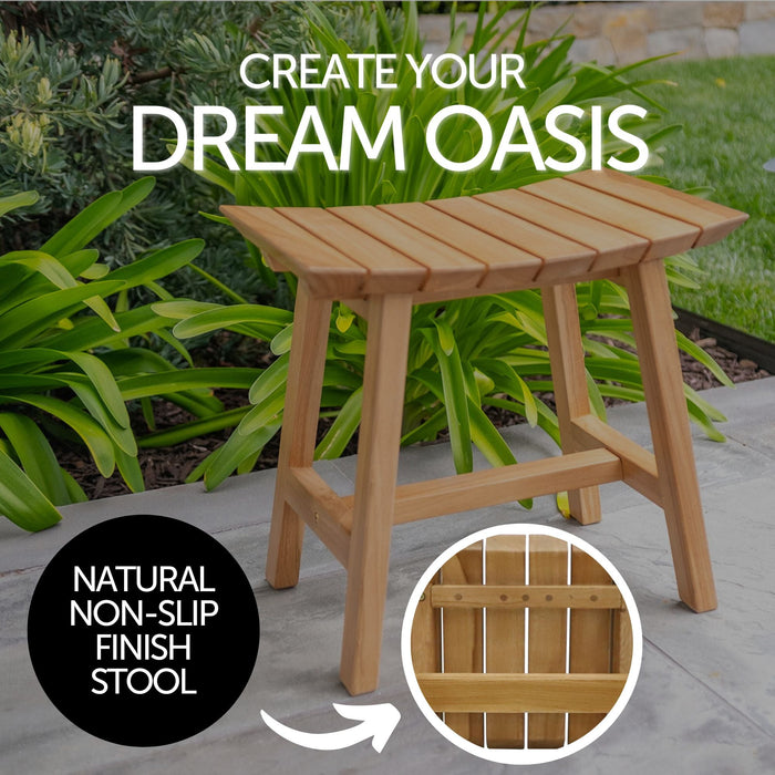 Phoenix Natural Teak Shower and Bath Slatted Stool - Sweatfully